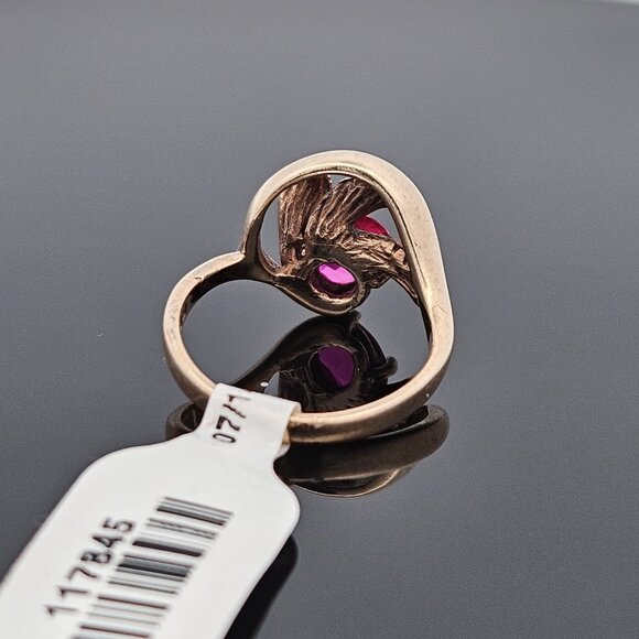 10K Yellow Gold Nested Oval Ruby Leaf Nest Cocktail Ring 3.2 Grams Size 5.25 - Picture 13 of 15